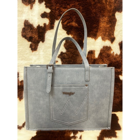 Wrangler Aztec Print Tote Bag Blue Faux Leather Western Concho Handbag NEW - Picture 3 of 6
